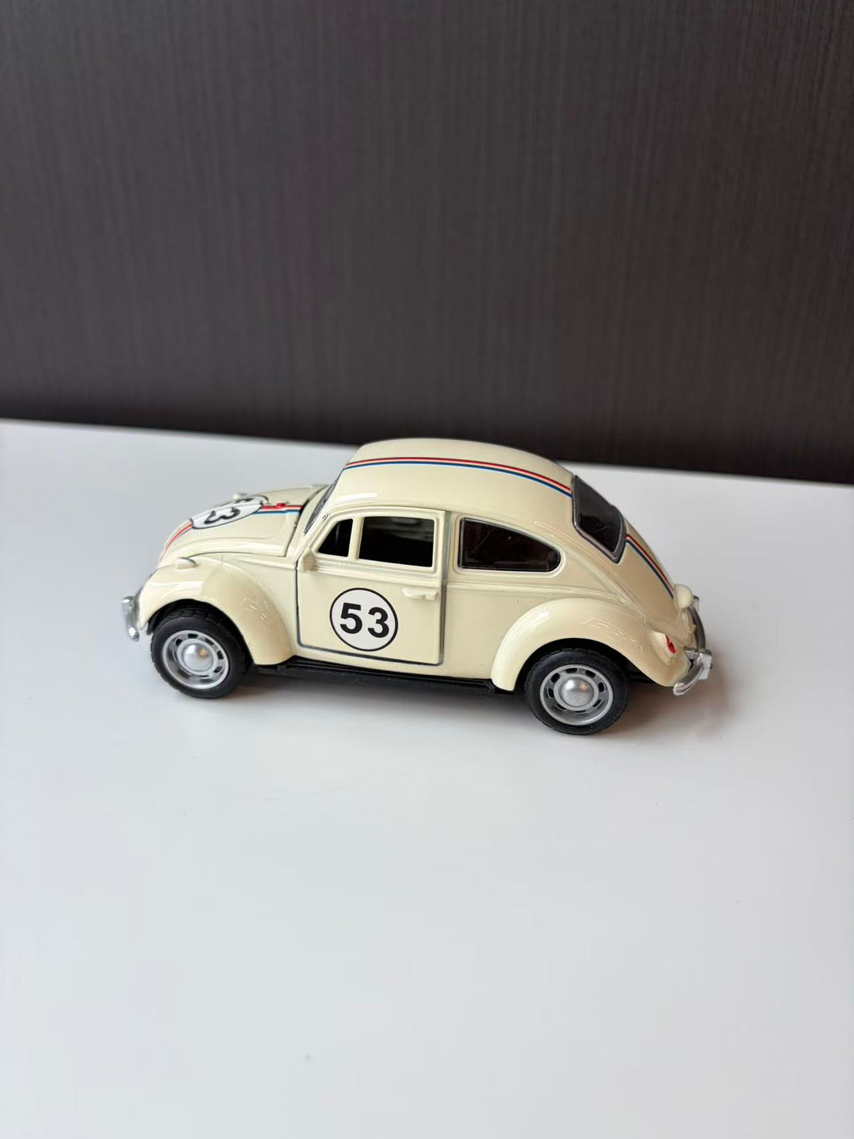 Cream Classic Racing Beetle Model Car with Number 53