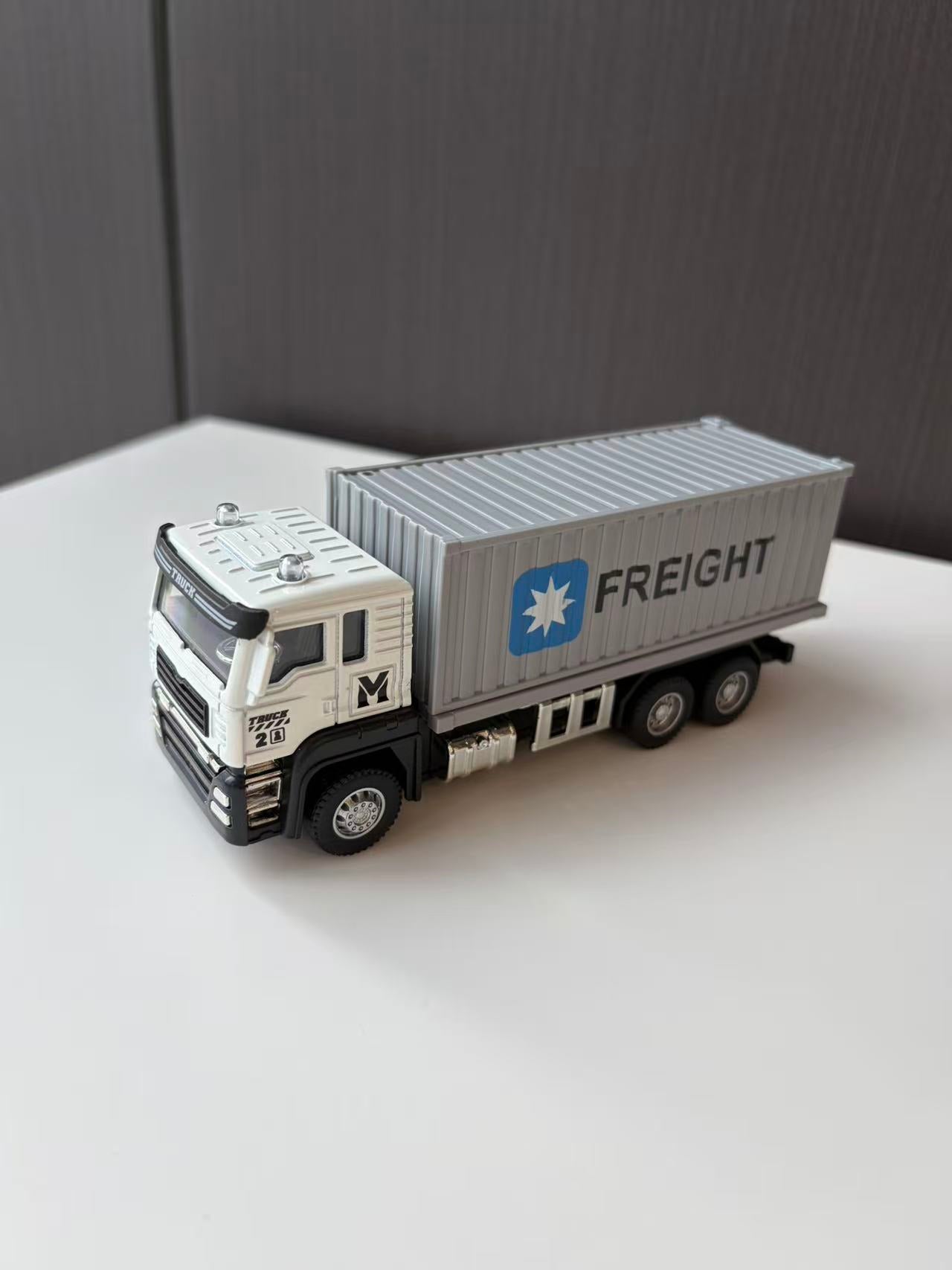 White Freight Container Transport Truck Model with Gray Trailer