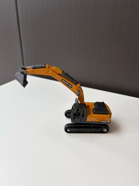 Orange Tracked Excavator Model with Long Boom and Digging Bucket