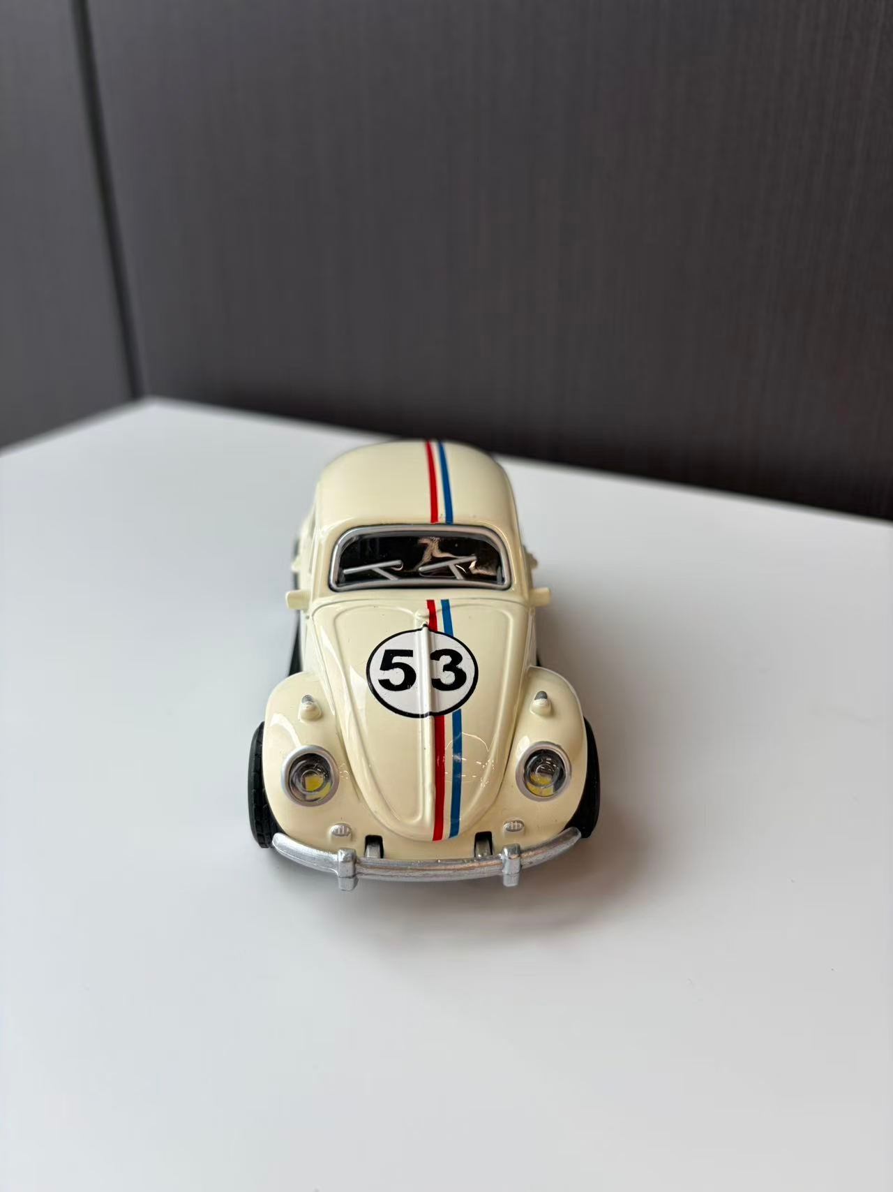 Cream Classic Racing Beetle Model Car with Number 53