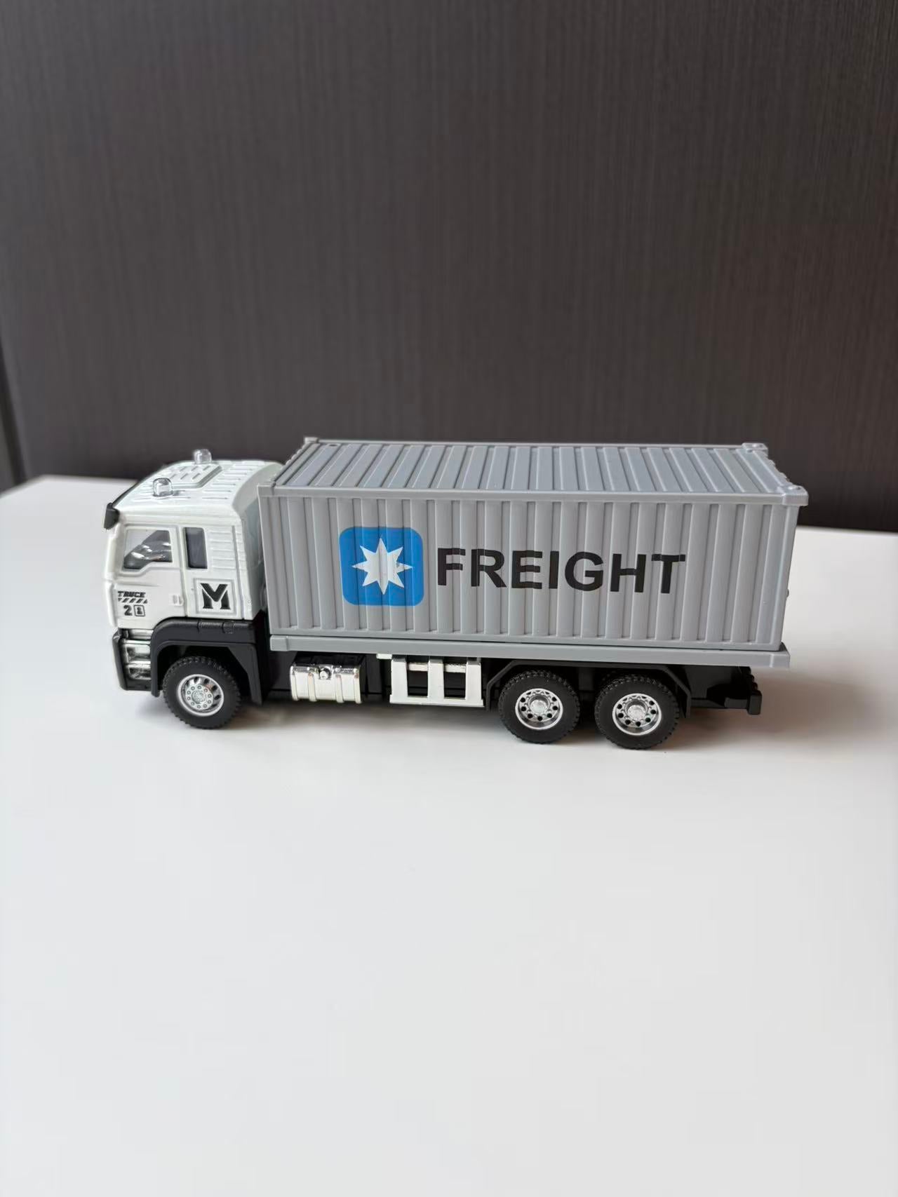 White Freight Container Transport Truck Model with Gray Trailer