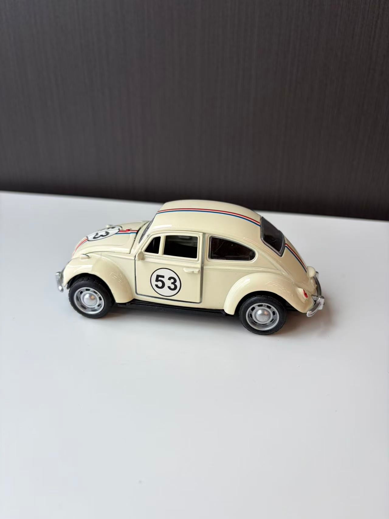 Cream Classic Racing Beetle Model Car with Number 53