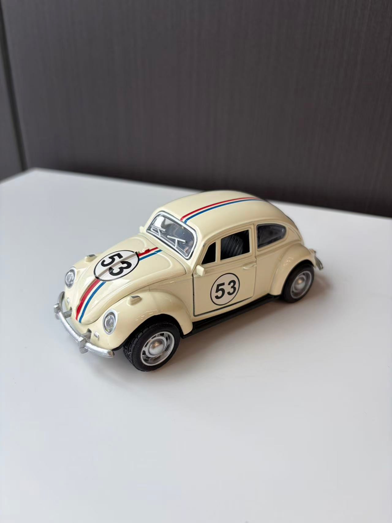 Cream Classic Racing Beetle Model Car with Number 53