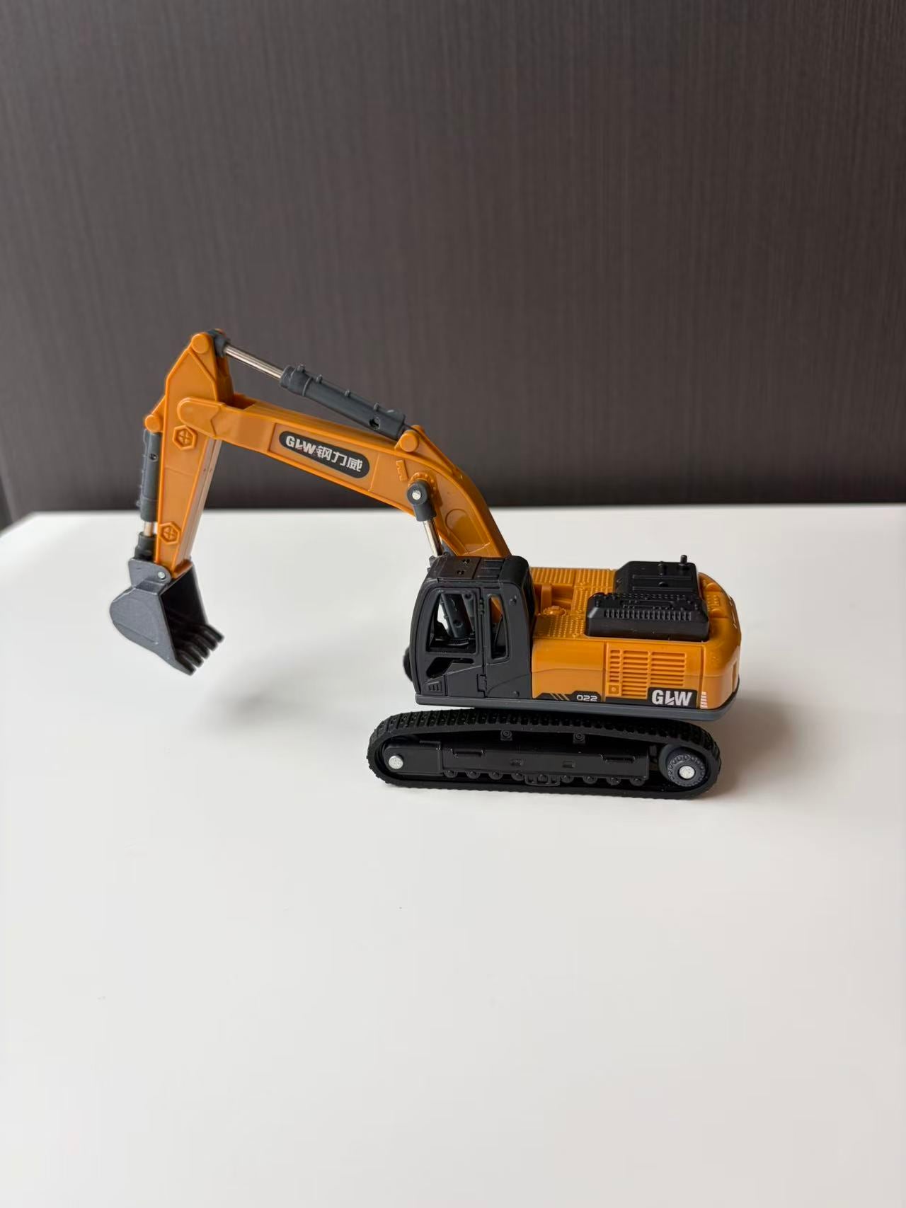 Orange Tracked Excavator Model with Long Boom and Digging Bucket