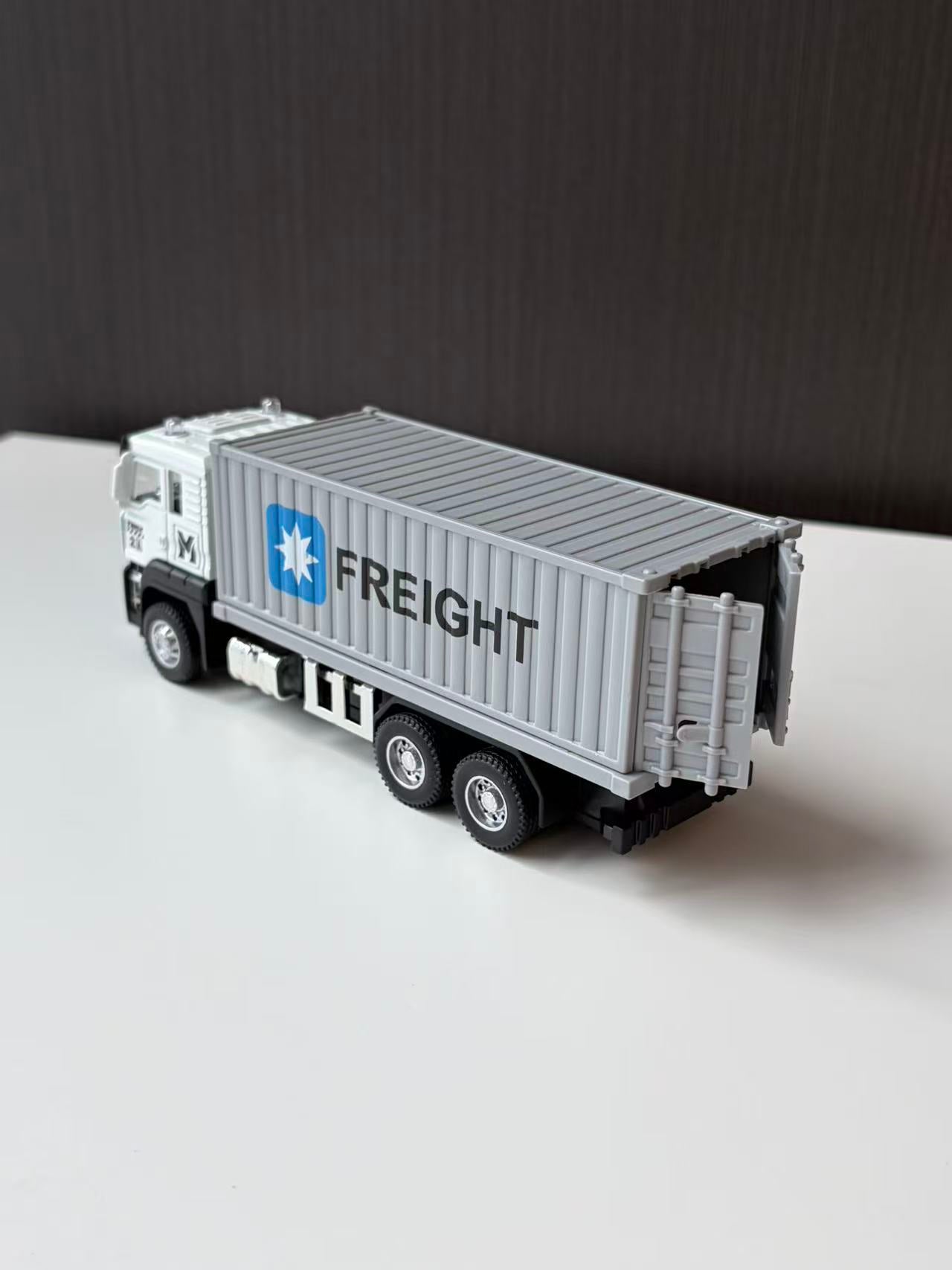 White Freight Container Transport Truck Model with Gray Trailer