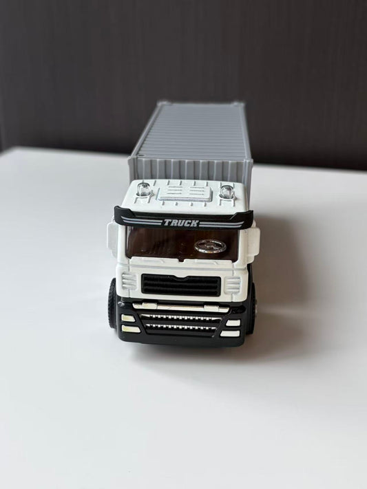 White Freight Container Transport Truck Model with Gray Trailer
